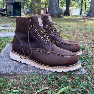 Dark brown carhartt weather proof boots